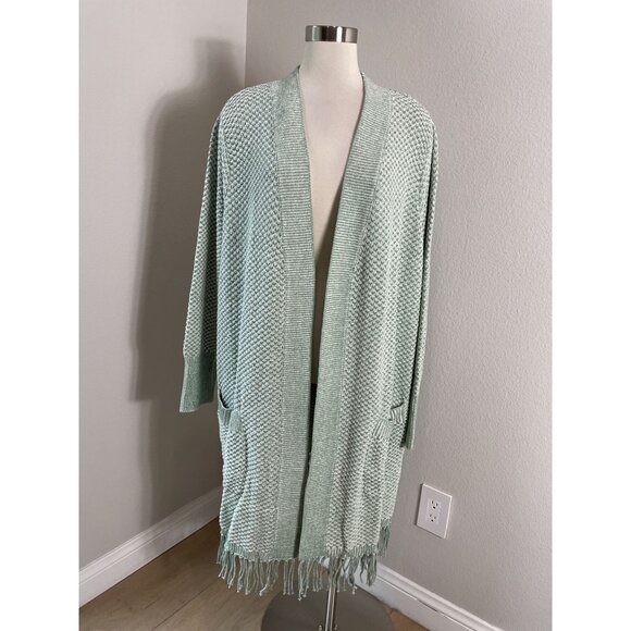 Isaac Mizrahi Live! Womens Plus 3X Open Front Cardigan Sweater Fringe Hem Green - Picture 1 of 12
